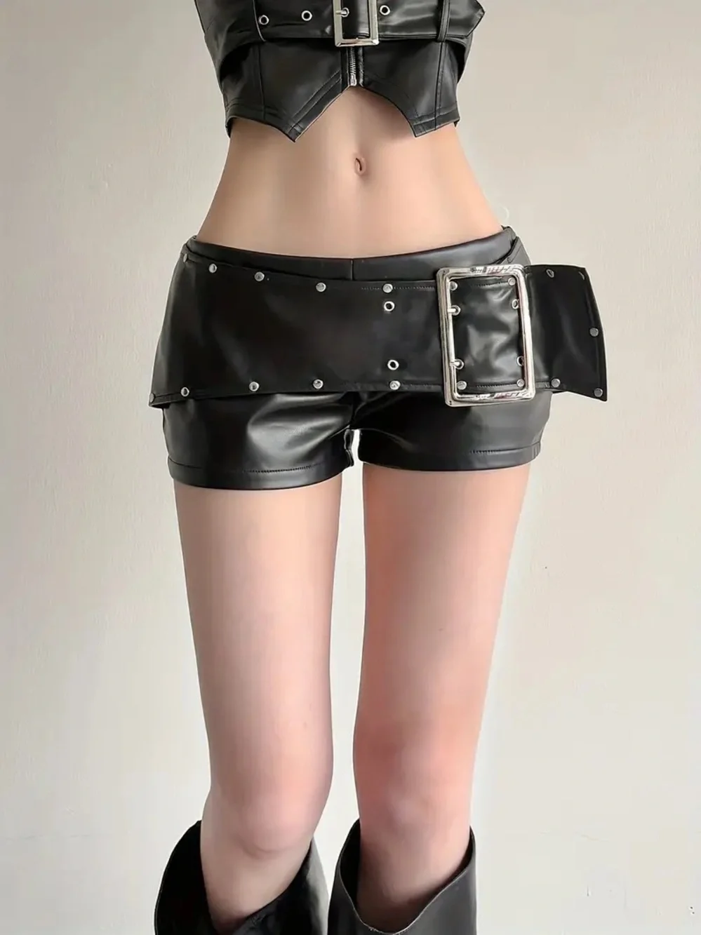 SHEIN faux leather Micro shorts with belt and grommets